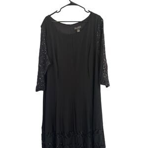 Jessica Howard Black Lace Detail Sequin Sleeve Lined Formal Dress Women Sz 24W